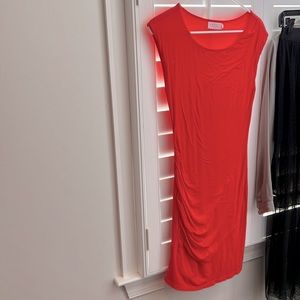 Coral/orange cotton stretch fitted dress